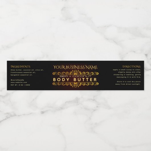 Elegantes Black Gold Cosmetic Jar Wrapper Label Wasserflaschenetikett (Einzelnes Label)