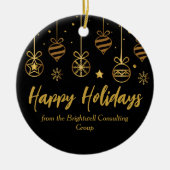 Elegantes Black Gold Custom Business Weihnachtsges Keramik Ornament (Vorne)