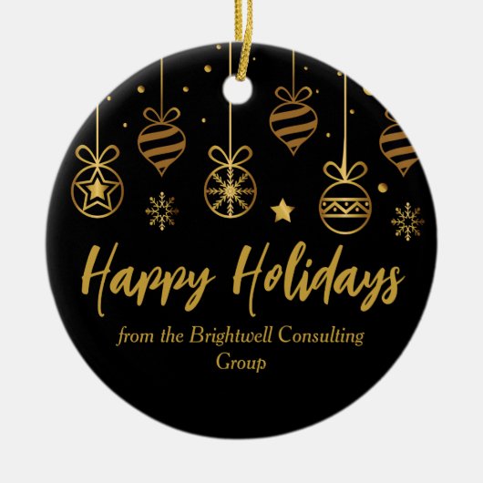 Elegantes Black Gold Custom Business Weihnachtsges Keramik Ornament (Vorne)