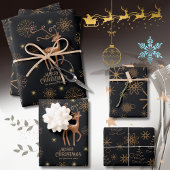 Elegantes Black & Gold Deer Custom Weihnachten Geschenkpapier Set