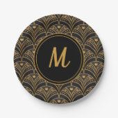 Elegantes Black Gold Deko Art Pattern Monogramm Pappteller (Vorderseite)