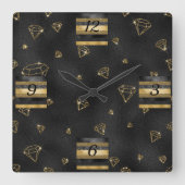 Elegantes Black & Gold Diamond Design Quadratische Wanduhr (Vorderseite)