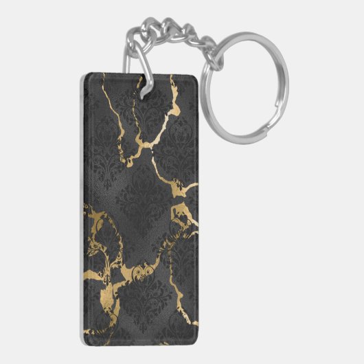 Elegantes Black & Gold Diamond Design Schlüsselanhänger (Rückseite links)