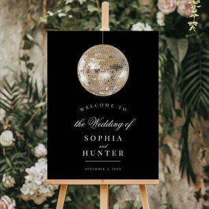 Elegantes Black Gold Disco Ball Begrüßung Poster