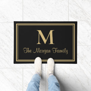 Elegantes Black Gold Doppelgrenzenloses Monogramm Fußmatte