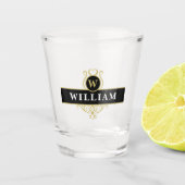 Elegantes Black Gold Emblem Personalisiert Schnapsglas (Vorderseite)