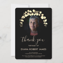 Elegantes Black Gold Eucalyptus Foto Beileid Dankeskarte