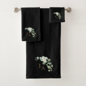 Elegantes Black & Gold Eukalyptus Foliage Monogram Badhandtuch Set (Insitu)
