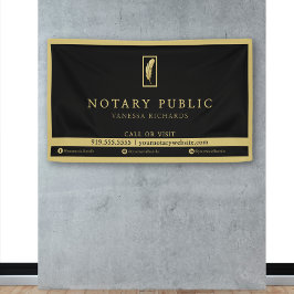 Elegantes Black Gold Feather Logo Notary Event Banner