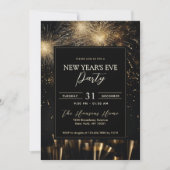 Elegantes Black Gold Feuerwerk Silvester Party Einladung (Vorderseite)