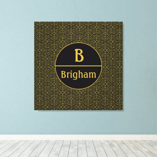 Elegantes Black & Gold Filigree Monogramm Leinwanddruck (Insitu (Holzboden))