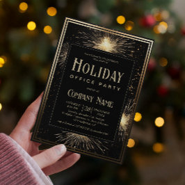 Elegantes Black Gold Fireworks Holiday Office Part Einladung