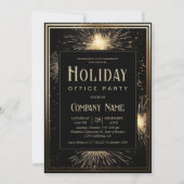 Elegantes Black Gold Fireworks Holiday Office Part Einladung (Vorderseite)