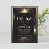 Elegantes Black Gold Fireworks Holiday Office Part Einladung (Stehend Vorderseite)