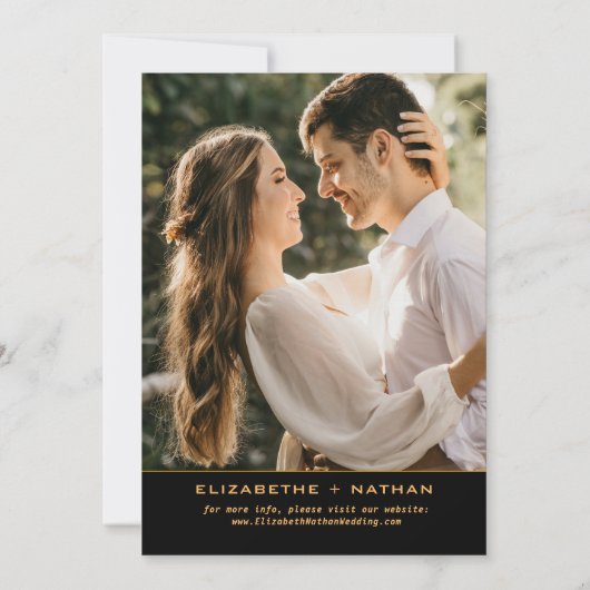 Elegantes Black & Gold Floral Birds Custom Foto Save The Date (Rückseite)