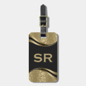 Elegantes Black & Gold Floral Damaskus Muster 2 Lu Gepäckanhänger (Vorderseite vertikal)