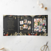 Elegantes Black Gold Floral Foto Beerdigung Progra Dreifach Gefaltete Einladung (Innenseite)