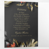 Elegantes Black Gold Floral Foto Beerdigung Progra Dreifach Gefaltete Einladung (Innen Erste Seite)