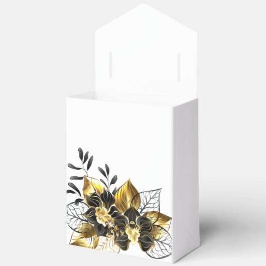 Elegantes Black & Gold Floral Jubiläum Party Geschenkschachtel (Offen)