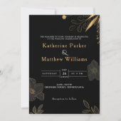 Elegantes Black & Gold Floral Minimalistisches Fot Einladung (Vorderseite)