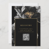 Elegantes Black Gold Floral QR Code Brautparty Einladung (Rückseite)