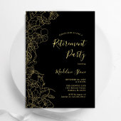 Elegantes Black Gold Floral Retirement Party Einladung