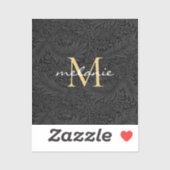 Elegantes Black Gold Floral Script Monogram Aufkleber (Blatt)