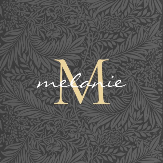 Elegantes Black Gold Floral Script Monogram Aufkleber (Vorderseite)