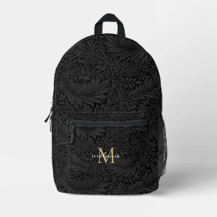Elegantes Black Gold Floral Script Monogram Bedruckter Rucksack
