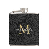 Elegantes Black Gold Floral Script Monogram Flachmann (Vorderseite)