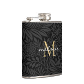 Elegantes Black Gold Floral Script Monogram Flachmann (Rechts)
