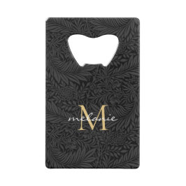 Elegantes Black Gold Floral Script Monogram Geldbeutel Flaschenöffner