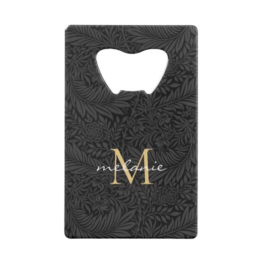 Elegantes Black Gold Floral Script Monogram Geldbeutel Flaschenöffner (Rückseite)