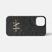 Elegantes Black Gold Floral Script Monogram iPhone Hülle (Rückseite (Horizontal))