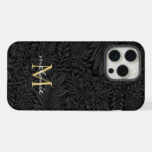 Elegantes Black Gold Floral Script Monogram iPhone Hülle (Rückseite (Horizontal))