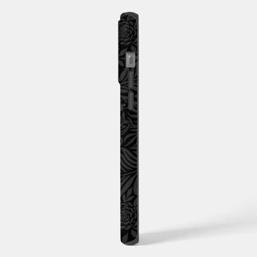 Elegantes Black Gold Floral Script Monogram iPhone Hülle (Linke Seite)