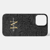 Elegantes Black Gold Floral Script Monogram iPhone Hülle (Rückseite (Horizontal))