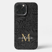 Elegantes Black Gold Floral Script Monogram iPhone Hülle (Rückseite)