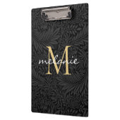 Elegantes Black Gold Floral Script Monogram Klemmbrett (Links)