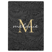 Elegantes Black Gold Floral Script Monogram Klemmbrett (Rückseite)