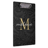 Elegantes Black Gold Floral Script Monogram Klemmbrett (Rechts)