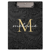 Elegantes Black Gold Floral Script Monogram Klemmbrett (Vorderseite)