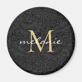 Elegantes Black Gold Floral Script Monogram Magnet (Vorne)