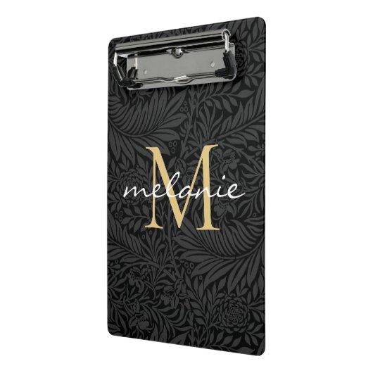 Elegantes Black Gold Floral Script Monogram Mini Klemmbrett (Gewinkelt2)