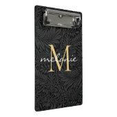 Elegantes Black Gold Floral Script Monogram Mini Klemmbrett (Schrägansicht)
