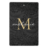 Elegantes Black Gold Floral Script Monogram Mini Klemmbrett (Rückseite)