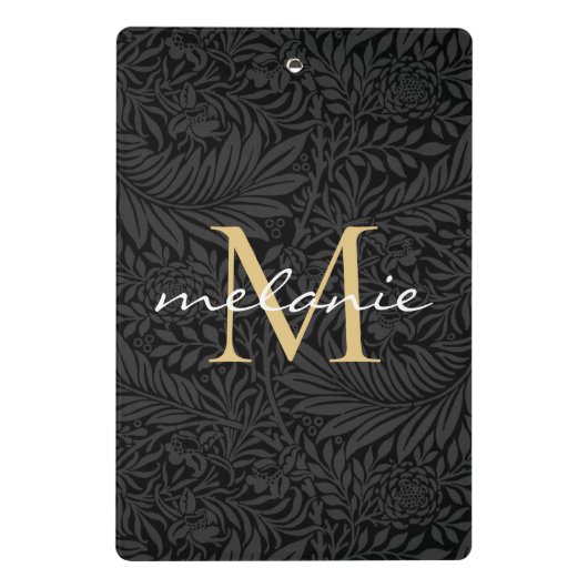 Elegantes Black Gold Floral Script Monogram Mini Klemmbrett (Rückseite)