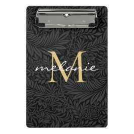 Elegantes Black Gold Floral Script Monogram Mini Klemmbrett