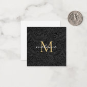 Elegantes Black Gold Floral Script Monogram Mitteilungskarte (Vorderseite/Rückseite Beispiel)