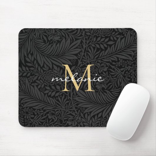 Elegantes Black Gold Floral Script Monogram Mousepad (Mit Mouse)